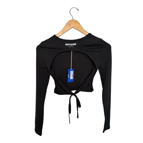 Boutique SIXTH JUNE Long Sleeve Open Back Ribbed Crop Top Women’s Size S Black NWT