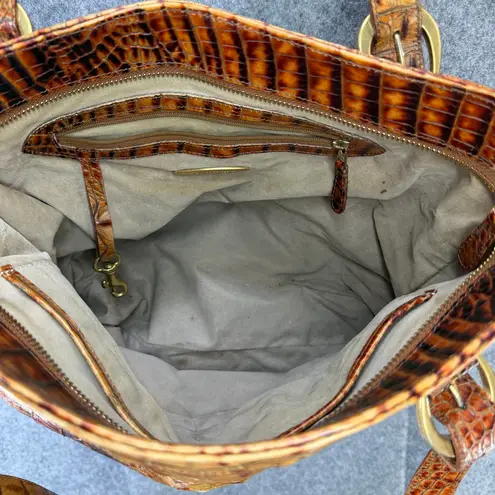 Brahmin Toasted Almond Leather Tote Bag Brown Croc Embossed Luxurious Exotic