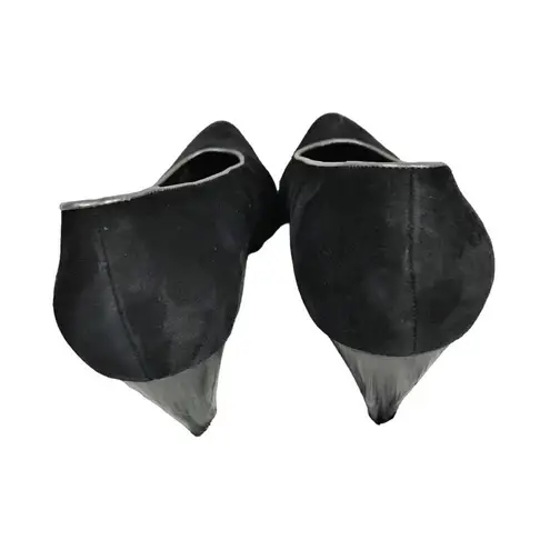 PETRA Black Pumps Suede Silver Leather Trim Cone Heels Almond Toe Italy 7.5 EUC