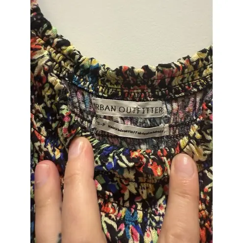 Urban Outfitters  L Large Sara Smocked Cropped Top Black Floral Multi Color Boho