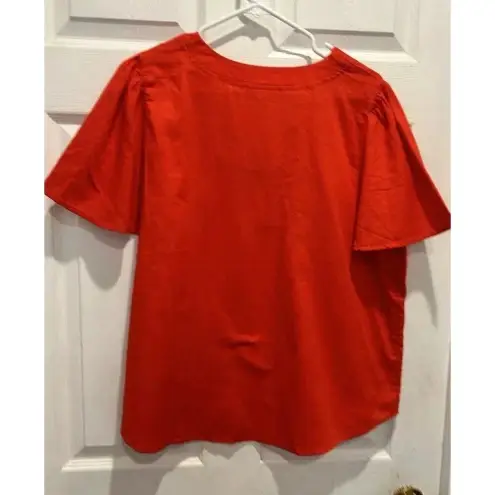 Knox Rose  Women's Orange Red‎ Short Sleeve Lace Up Top Cotton Women’s Size Large