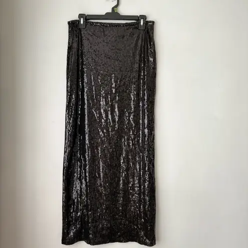 LNA Clothing Elettra Black Sequin Column Maxi Skirt M