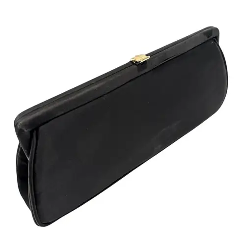 JR Florida Vintage Clutch Purse Women's Black Fabric Exterior Gold Satin Chain Black