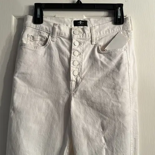 7 For All Mankind NEW  High Waist Straight Leg Crop Jean in White Sz 28