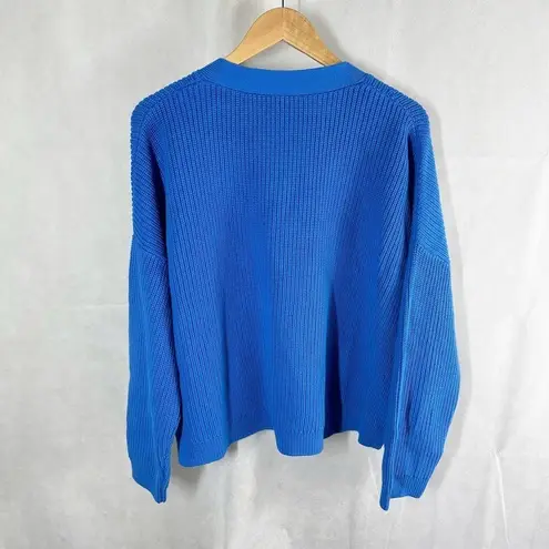 Whistles Mara Knitted Cotton Ribbed Cardigan Blue Size Large