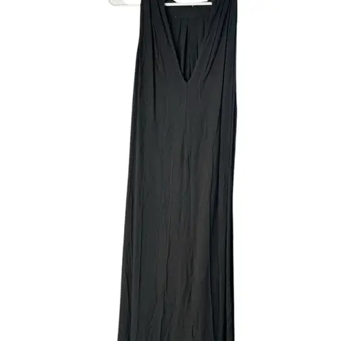 Black pleated Midi Sundress with Halter Neckline for Cocktail Size L