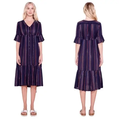 Sundry Ruffle Peasant Cotton Button Down Midi Dress - Size 2 (M)