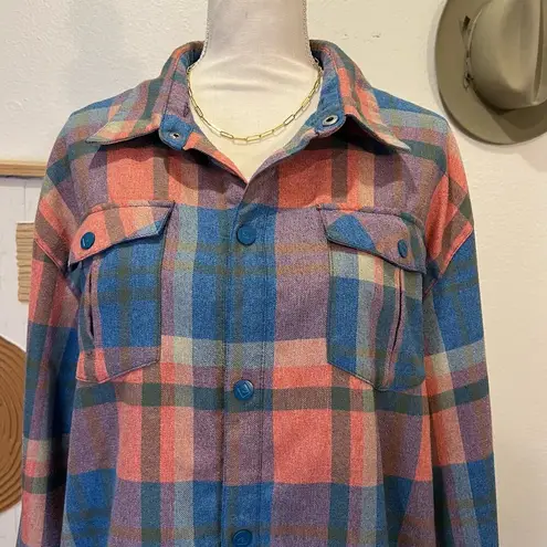 Quiksilver  Blue & Pink Flannel Snap Button Quiktech Layering Utility Shirt XL