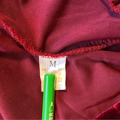 Red Crushed Velvet Mini Dress, Square Neck line, long sleeve, Size Medium