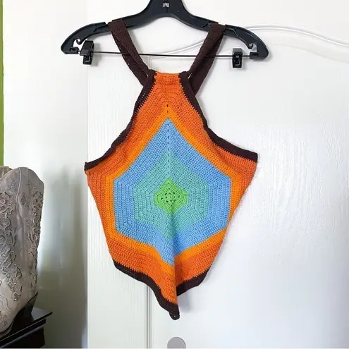 House Of Sunny Top Old Town Handkerchief Knit Halter Open