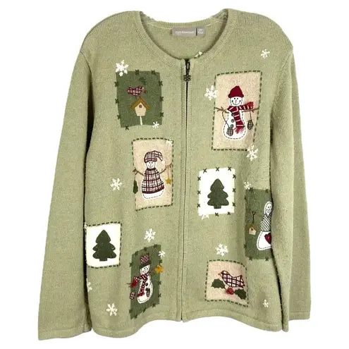 Croft & Barrow Croft Barrow Plus Size 2X Cardigan Sweater Snowman Green Full Zip Ugly 935