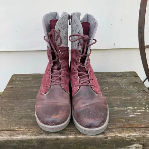 Jambu Hemlock Combat Boots Burgundy and Gray Leather Lace Up 9.5M