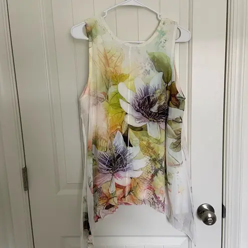 Dress Barn NWOT  women’s dyed‎ floral jeweled blouse lined tank top large
