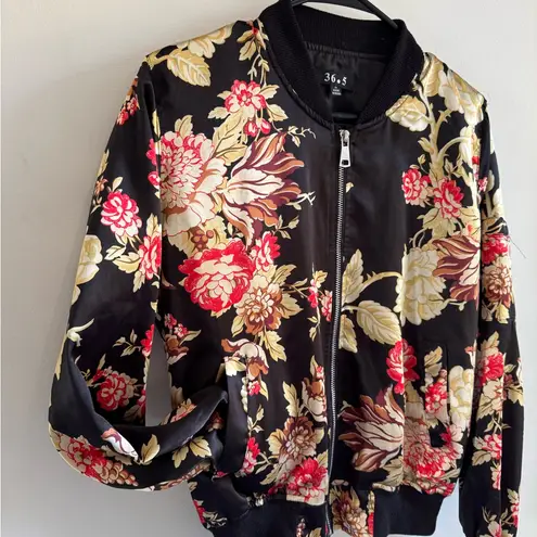 36.5 Satin Floral Bomber Jacket - Black and Red woman’s sz M