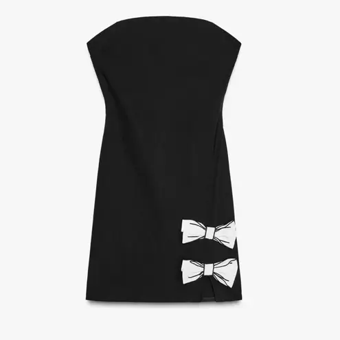 ZARA NWT Black bow front mini dress with white contrasting bows