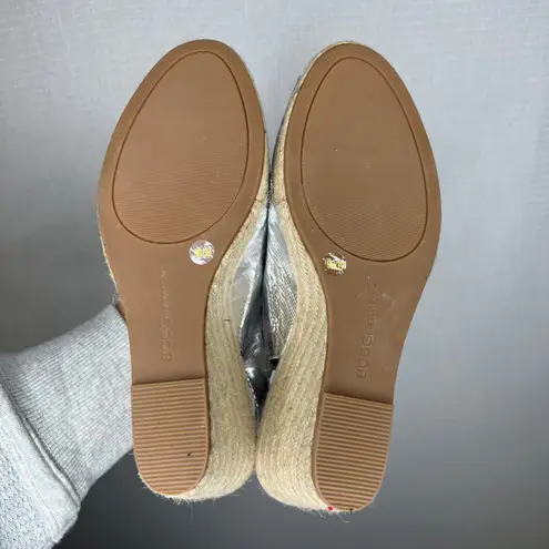 BCBG Generation Silver Metallic Espadrille Wedge Slingback Sandals Size 9