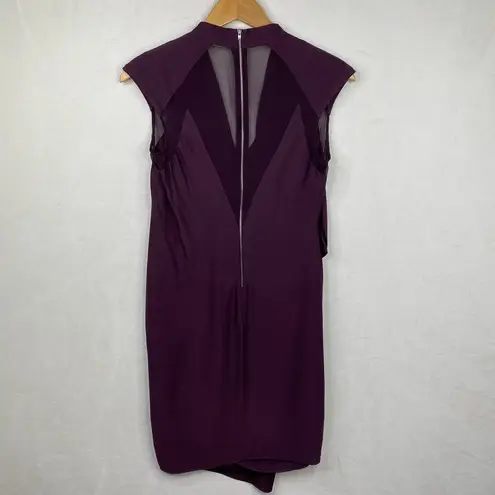 Helmut Lang Purple Maroon Pleated Wrap Cap Sleeve Silk Blend Blouson Dress Siz 2