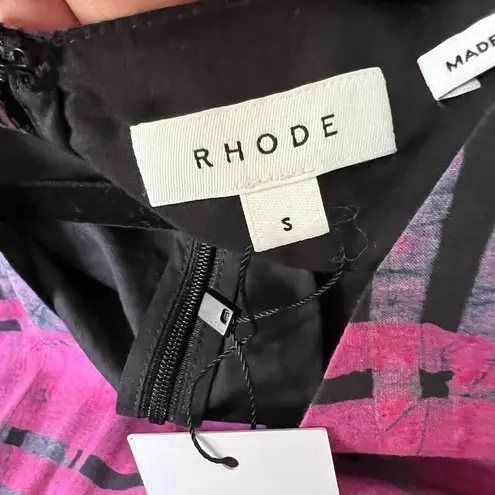 NWT RHODE Piper Plaid Ruched Cotton Purple Mini Dress Sz S