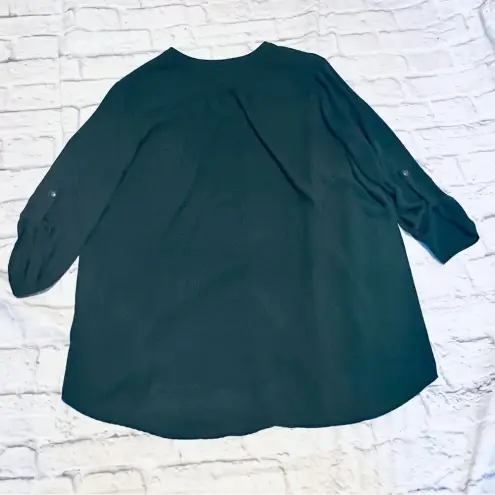 Gibson Latimer Gibson & Latimer Blouse Top V-Neck 3/4 Sleeve Casual Dark Green‎ XL