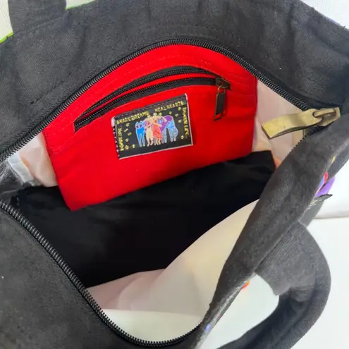 Laurel Burch Rainbow Horses on Black Tote Bag Canvas w/ Wooden Charm Artsy