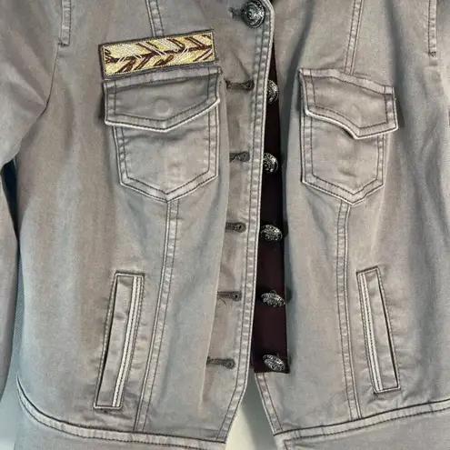 White House | Black Market  Gray Denim Moto Military Jean‎ Jacket Women's Size 4P