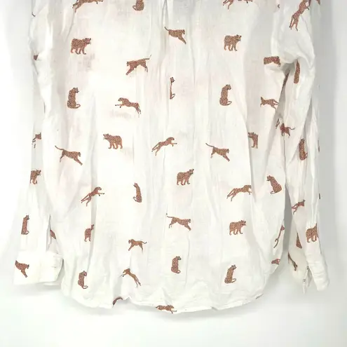 Rails Charli Shirt Women White Playful Cheetahs Print Linen Blend Button Medium