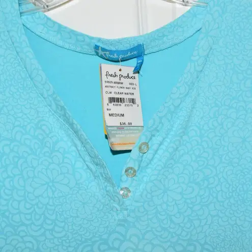 Fresh Produce NWT ABSTRACT FLOWER BABY RIB, CLEAR WATER AQUA TOP, SIZE MEDIUM