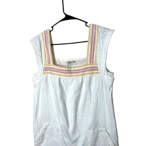 Faherty Organic Cotton Hailee Shift Dress White Apres Soleil Stripe Size M