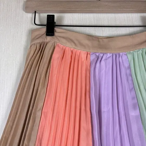 TCEC Women's Skirt Sz S Pleated Colorful Sherbet Rainbow Chiffon Maxi