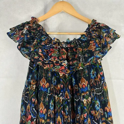 Sézane Sezane Vida Dark Floral Silk Blend Midi Dress Size US 6 Multi Color