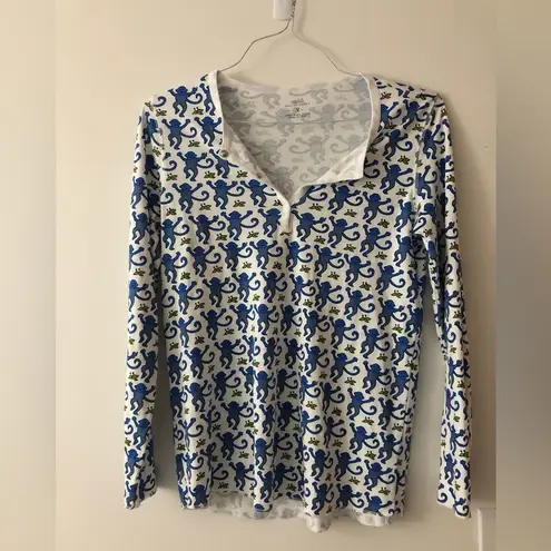 Roller Rabbit Pima Cotton Monkey Print Pajamas PJs in Blue TOP ONLY Size Small