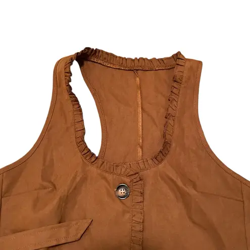 Sleeveless Vest Blouse Brown Ruffle XL
