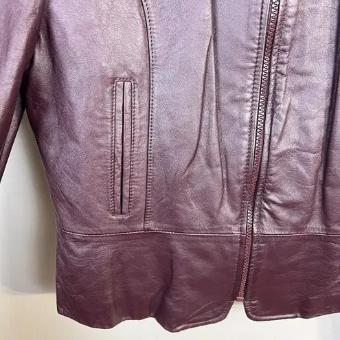 Florence Tanners‎ Leather Jacket 11/12 Women Maroon Biker Zip Up Optional Lining Red Size undefined