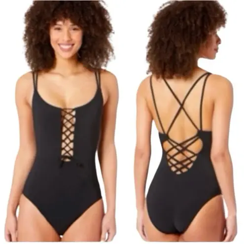 Skinny Dippers Swimsuit Size Large NEW Jelly Beans Suga Babe Lace Up Black NWOT