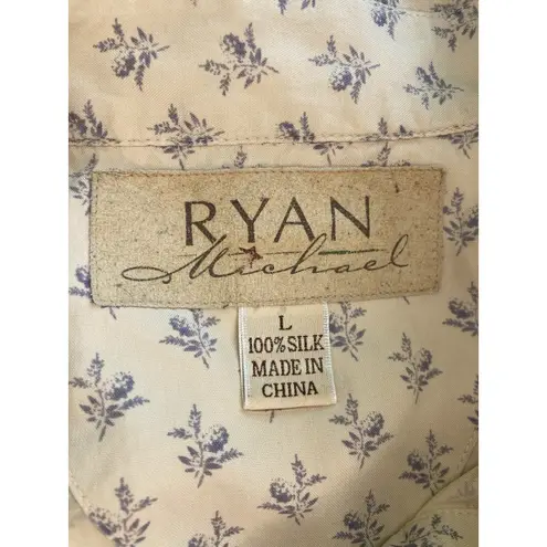 Ryan Michael Large Womens Silk Western Pearl Snap Floral Shirt Rockabilly Logo Purple