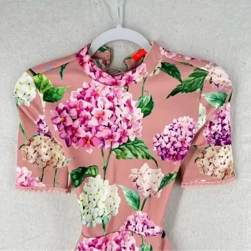 BANJUL Floral Print Mock Neck Lace-Up Back Dress