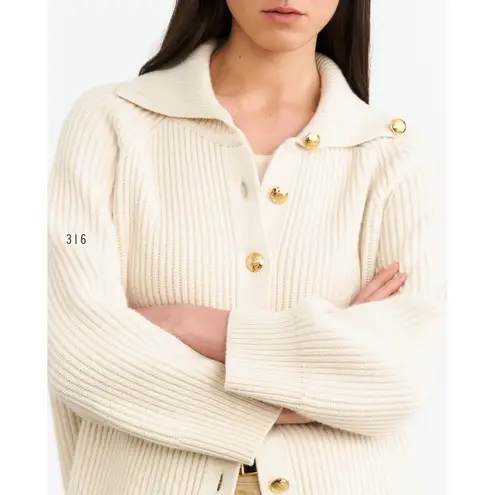 Nili Lotan Deryl Cashmere Cardigan Sweater M Ribbed Raglan Sleeve Oversized Boxy Gold Size M