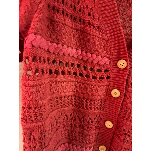 Sundance Petite Large Open Knit Cardigan Sweater Red Button Down BohO Size undefined