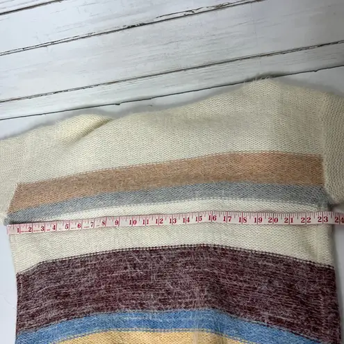 BiBi Fuzzy Eyelash Knit Stripe Cardigan Sweater Cream Open Front Size Large Blue - Image 4