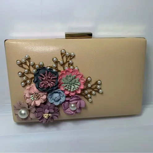 Floral Clutch Purses Flower Evening Handbag Bridal Wedding Prom Shoulder Bags Tan