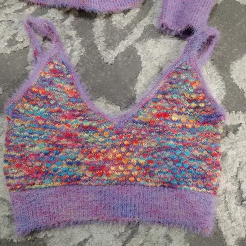 Hazel Moon fuzzy rainbow cardigan and bralette
