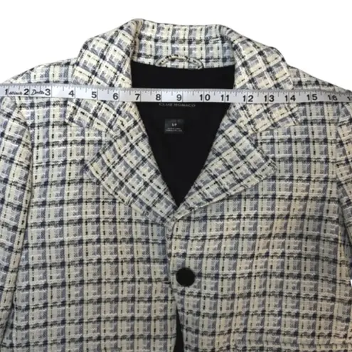 Club Monaco Tweed Cropped Blazer Jacket Blue Ivory Check Size S EUC