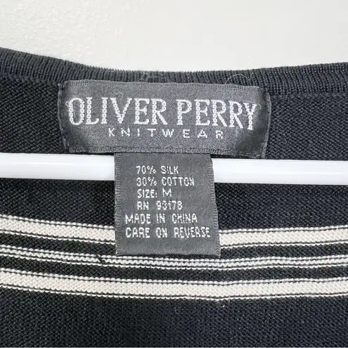 Oliver Perry Knitwear Black White Striped Silk Cotton Sleeveless Sweater Tank M Size M