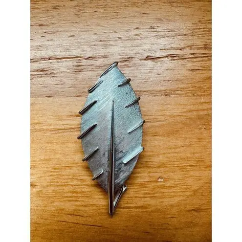 Trifari Vintage‎  Brooch Silver Tone Leaf Brushed Signed 2 1/4"