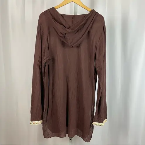 Vintage Long Elegant Legs Large Hooded Wood Beaded Coverup Dress Chocolate Brown