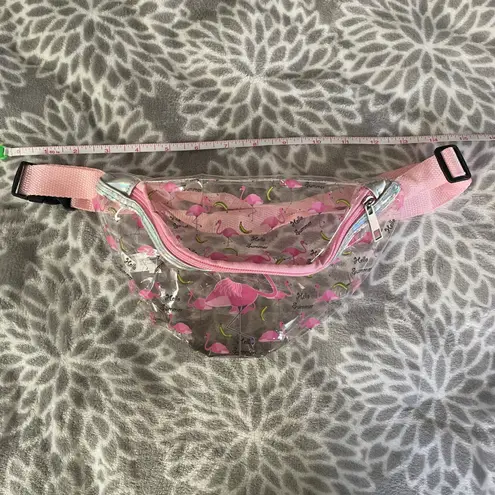 Clear Flamingo Banana Print Fanny Pack Belt Bag Pink Zipper Adjustable Strap Y2K