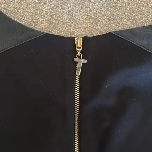 Ted Baker  London Black Sheath Pencil Sheepskin Leather Trim Bodycon Dress Size 2