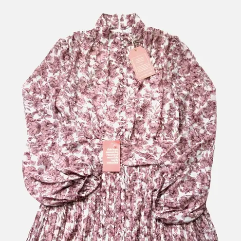 NWT Ivy City Co Brynley in Pink Floral Mock Neck Balloon Sleeve Dress XL White