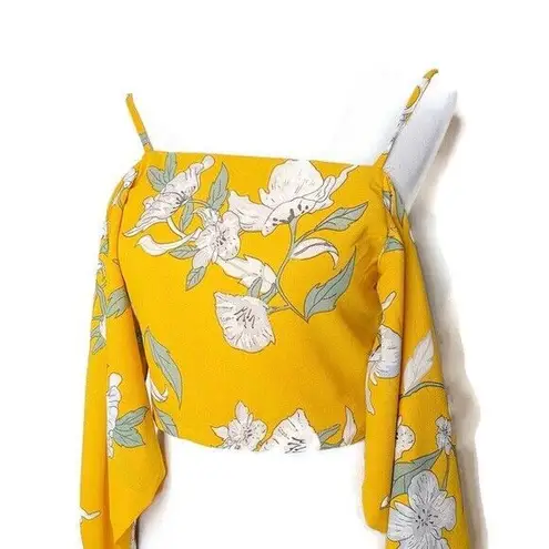 Goodnight Macaroon Crop Top Size S Yellow Floral Self Tie BOHO Chic Tropical
