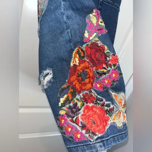 Anthropologie Gardener’s Denim Embellished Skirt Cecilia Prada SP Appliqué Rose